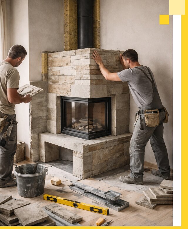 Угловые камины под ключ проект, монтаж и отделка в Гудермесе