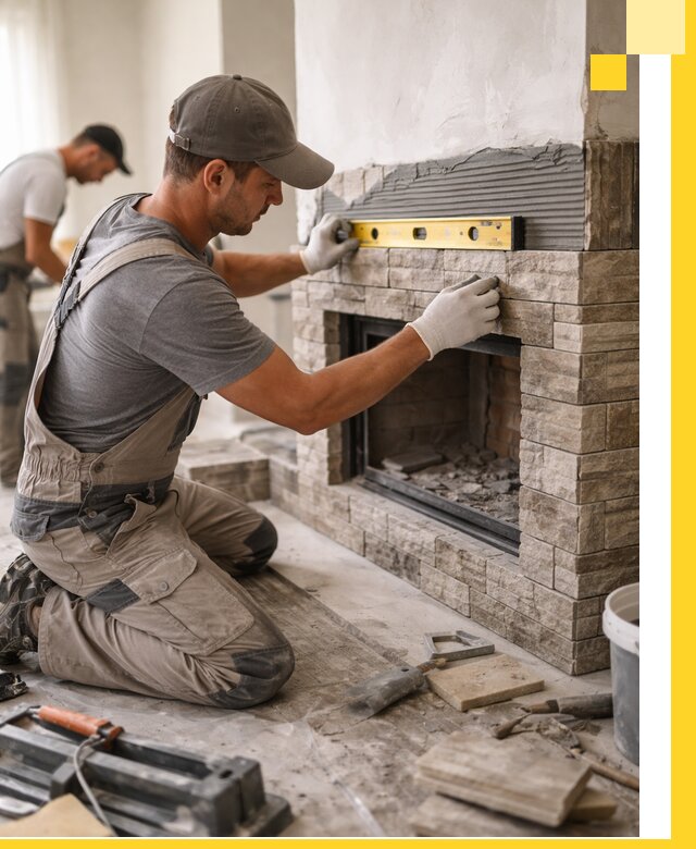 Облицовка каминов в Гудермесе, монтаж и отделка натуральным камнем