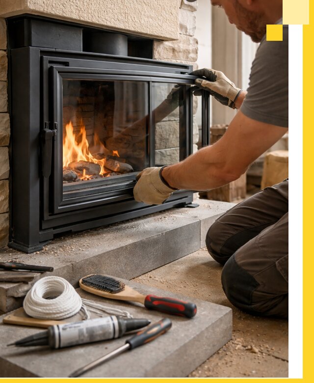 Производство, монтаж и доставка каминов со стеклом в Гудермесе