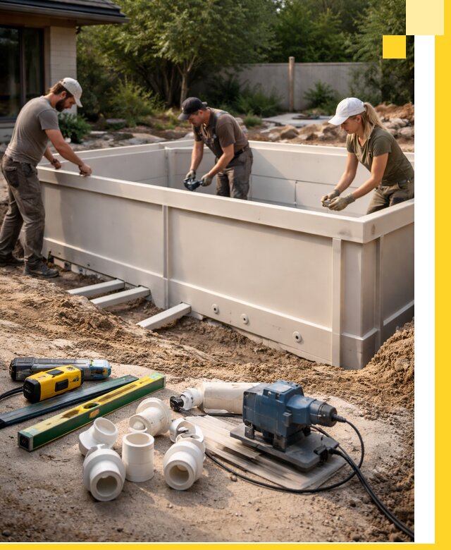 Установка полипропиленовых бассейнов под ключ в Гудермесе