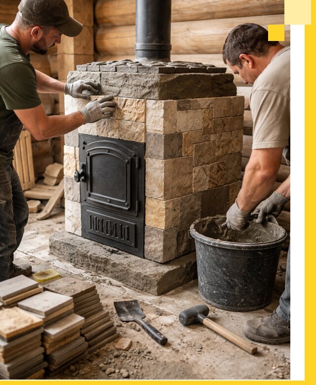 Облицовка банной печи под ключ в Гудермесе: камень и плитка