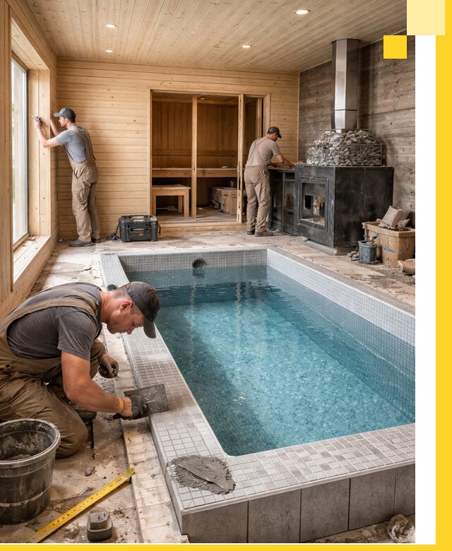 Проект бани с бассейном и сауной в Гудермесе под ключ