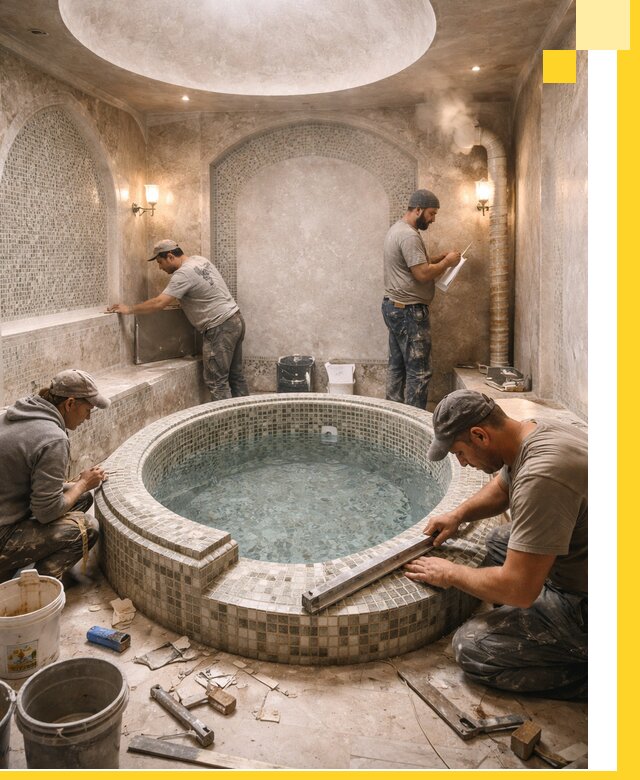 Профессиональное строительство хамама с бассейном в Гудермесе под ключ