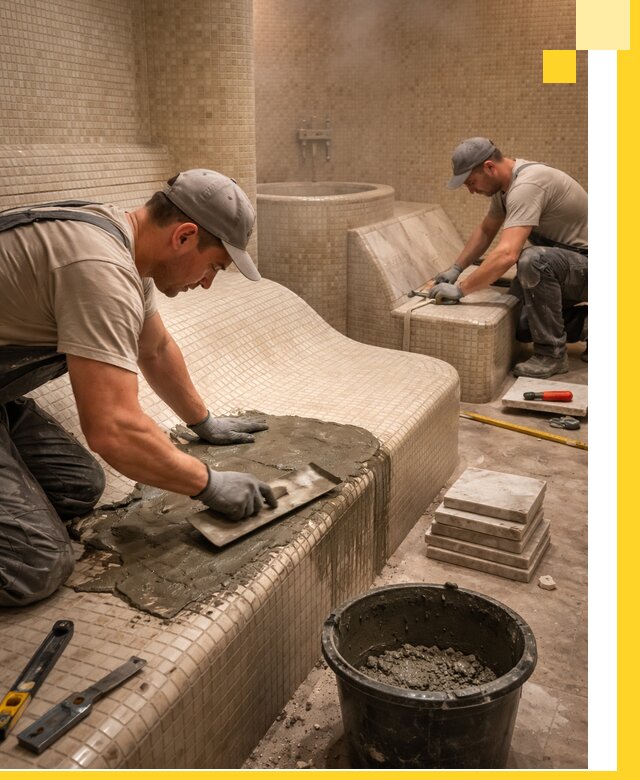 Лежаки для хамама под ключ в Гудермесе, проект и монтаж