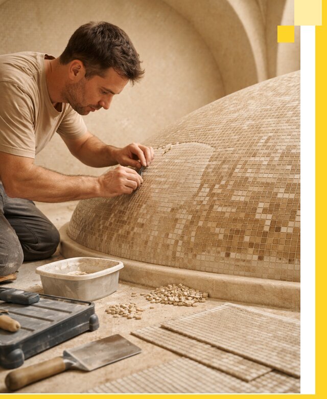 Профессиональная укладка мозаики для хамама под ключ в Гудермесе